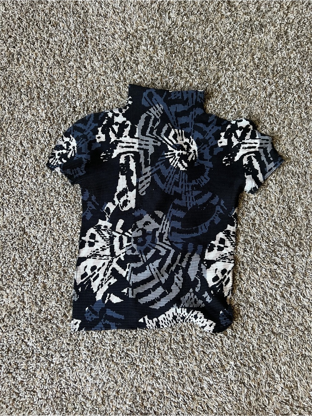 Issey Miyake Black, Navy & White Floral Knit Short Sleeve Top